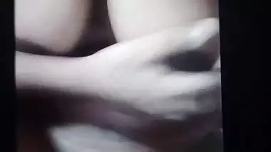 Dark nipples girlfriend sitting nude and fingering